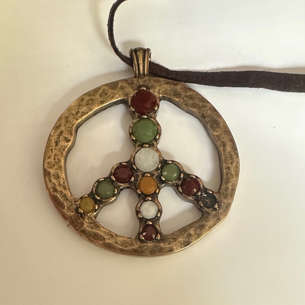 Lucky Brand Multicolor Peace Sign Pendant Necklace